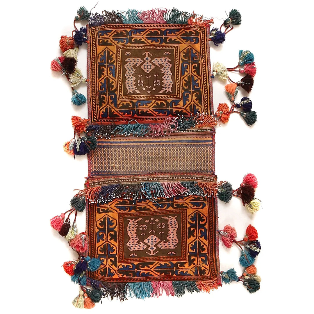 Afghan Tribal Baluch Saddle Bag Rug 1' 4" x 2' 9" Hand-Knotted | No. AL20159