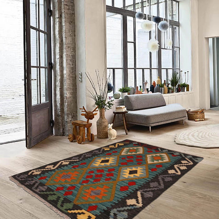 Afghan Vegetable Kelim Rug 2' 9" x 3' 8" Flat-Weave | No. AL20205