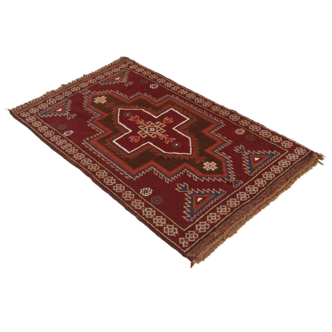 Red Afghan Baluchi Rug 2' 10" x 4' 6" Hand-Knotted | No. AL20208