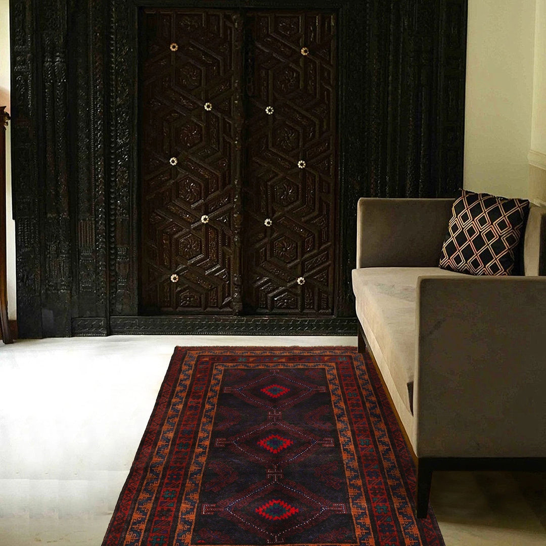 Afghan Baluchi Rug 3' 7" x 6' 5" Hand-Knotted | No. AL20389