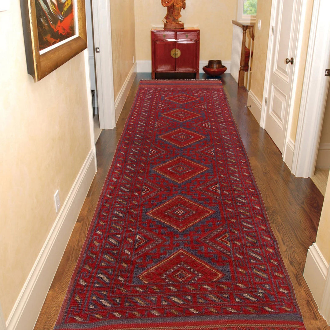 Red Afghan Mashwani Rug 2' 0" x 8' 8" Hand-Knotted | No. AL20390