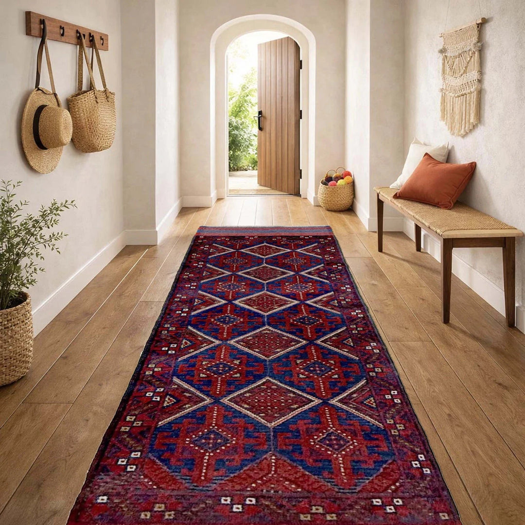Deep Red Afghan Mashwani Rug 2'2" x 7'7" Hand-Knotted | No. AL20416