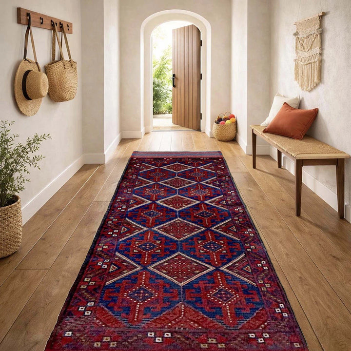 Deep Red Afghan Mashwani Rug 2'2" x 7'7" Hand-Knotted | No. AL20416