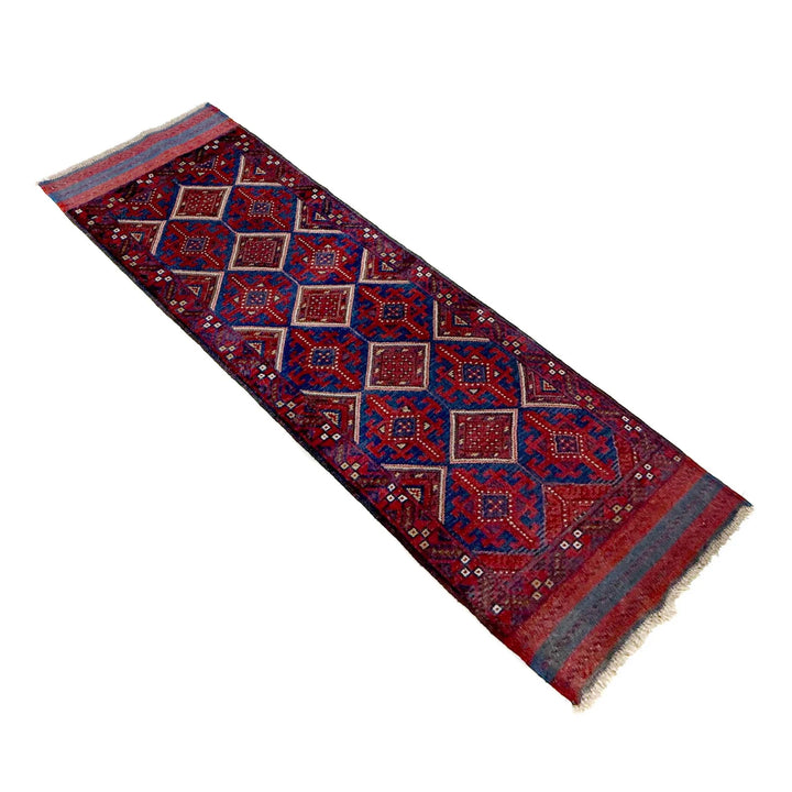 Deep Red Afghan Mashwani Rug 2' 2" x 7' 7" Hand-Knotted | No. AL20416