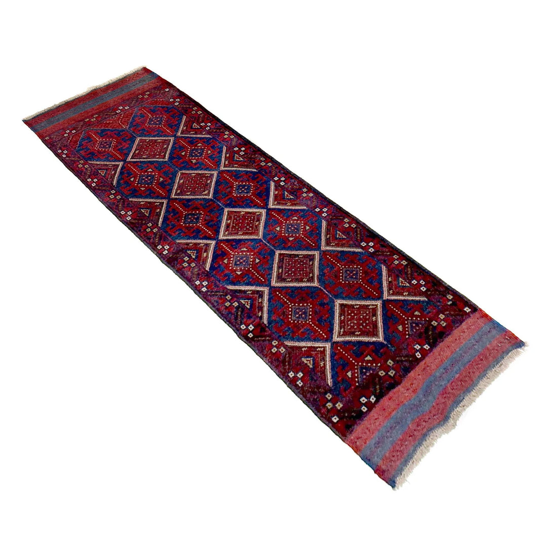 Deep Red Afghan Mashwani Rug 2' 2" x 7' 7" Hand-Knotted | No. AL20416