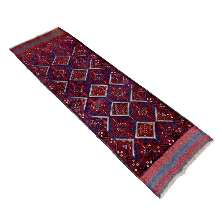Deep Red Afghan Mashwani Rug 2' 2" x 7' 7" Hand-Knotted | No. AL20416