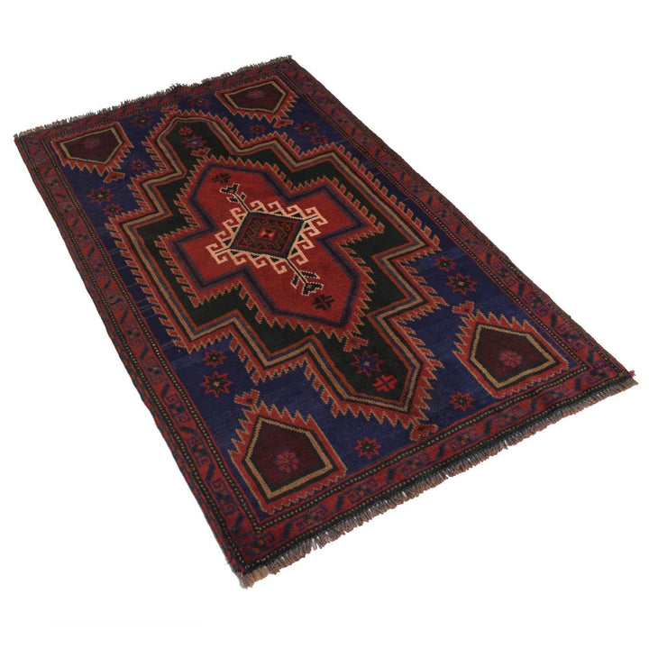 Blue Afghan Baluchi Rug 3' 1" x 4' 9" Hand-Knotted | No. AL20518