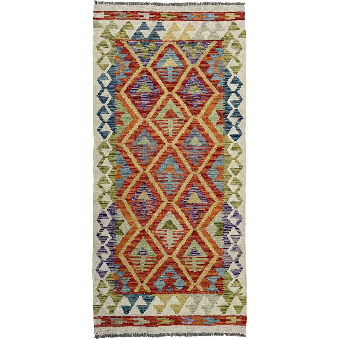 Afghan Vegetable Kilim Rug 2' 10" x 6' 3" Flat-Weave | No. AL20617