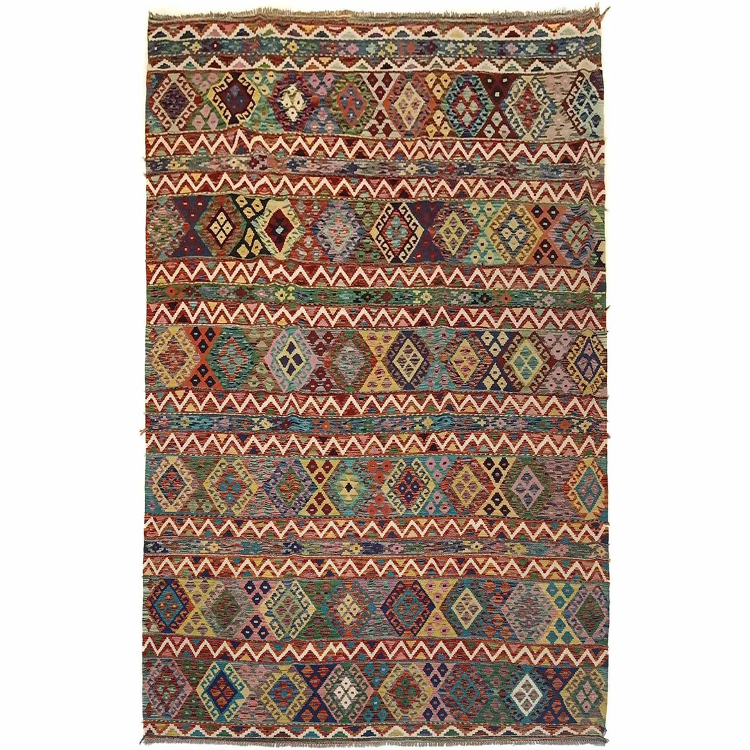 Afghan Kilim Rug 8' 2" x 11' 2" Flat-Weave | No. AL20658