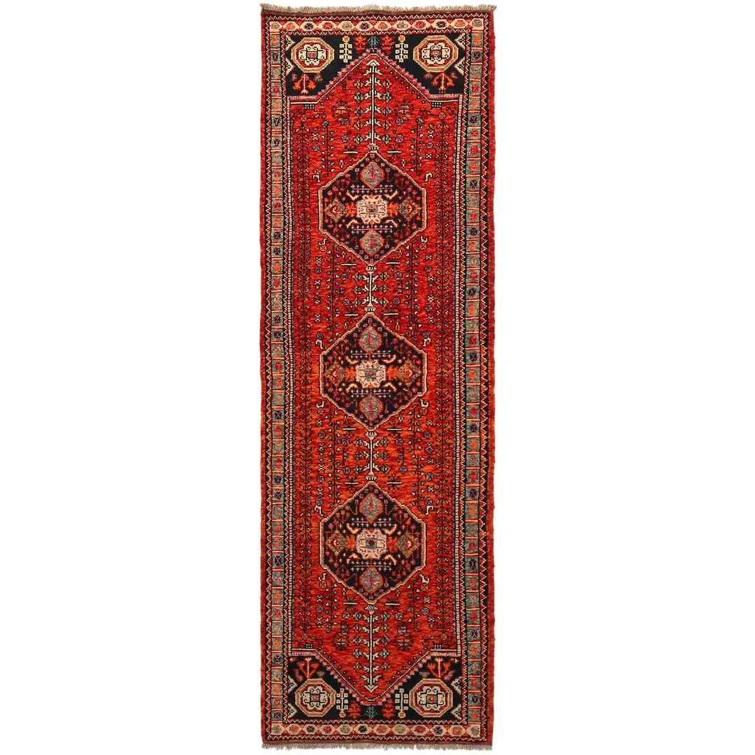 Red Afghan Shiraz Runner Rug 2' 8" x 9' 5" Hand-Knotted | No. AL20671