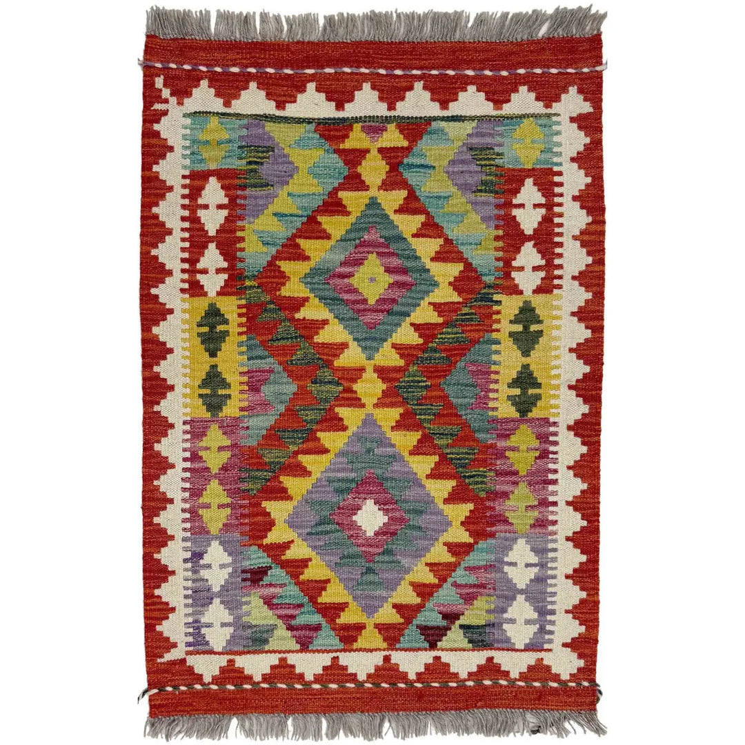 Afghan Vegetable Kilim Rug 2' 0" x 2' 11" Flat-Weave | No. AL206736