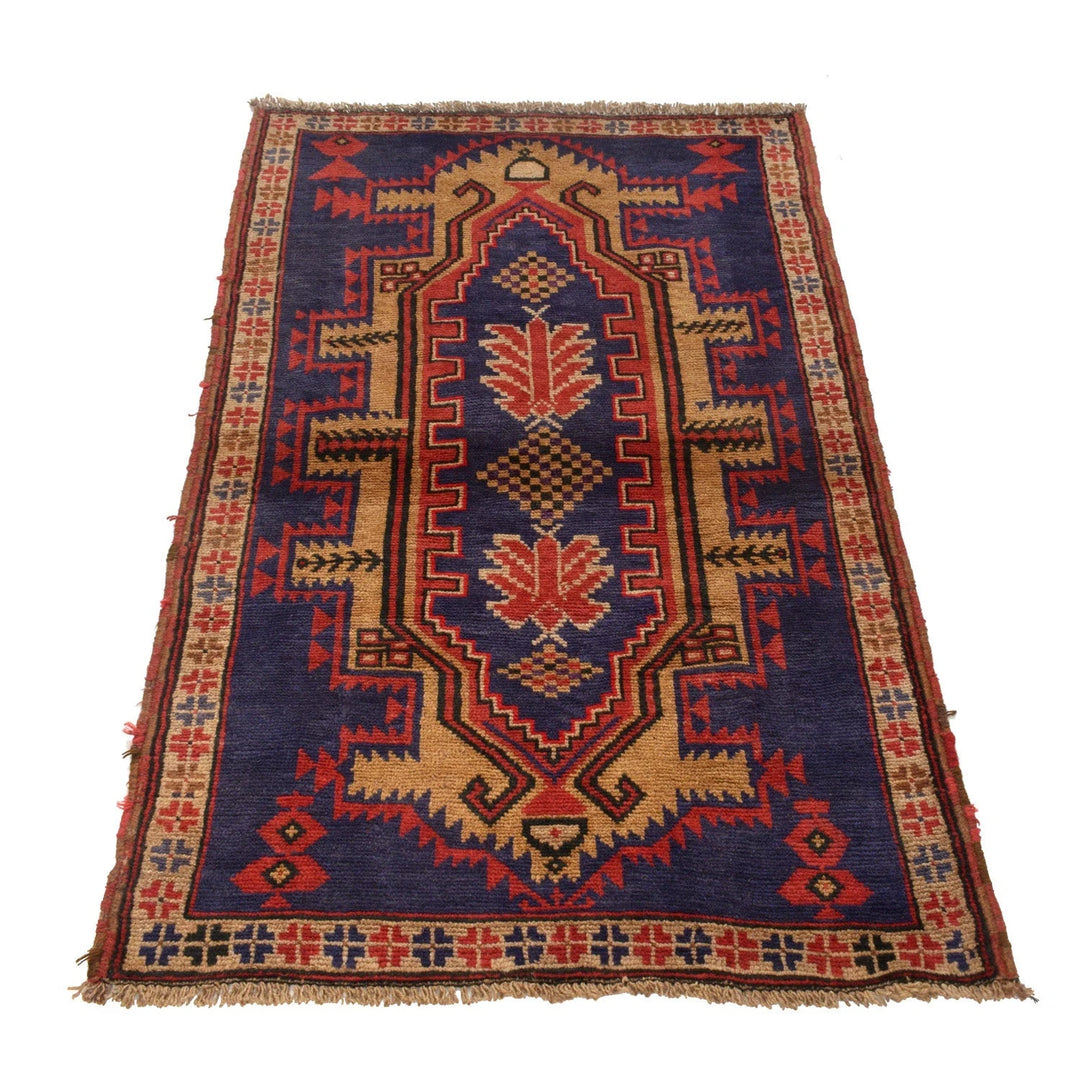 Navy Afghan Baluchi Rug 3' 2" x 4' 11" Hand-Knotted | No. AL20693