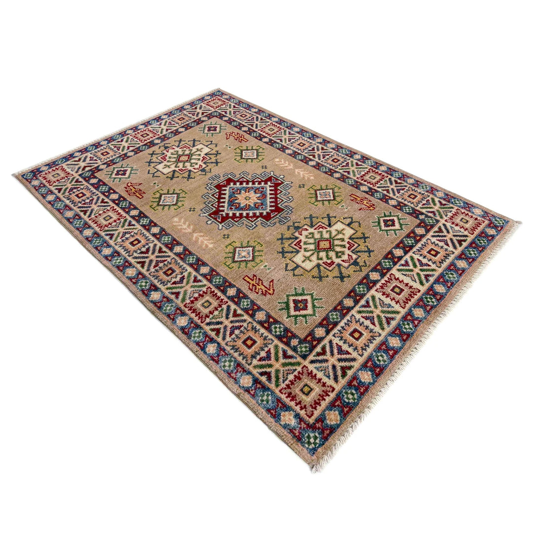 Afghan Kazak Rug 2' 7" x 3' 10" Hand-Knotted | No. AL20801