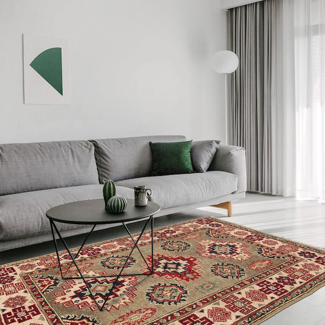 Grey Afghan Kazak Rug 2' 8" x 3' 10" Hand-Knotted | No. AL20866