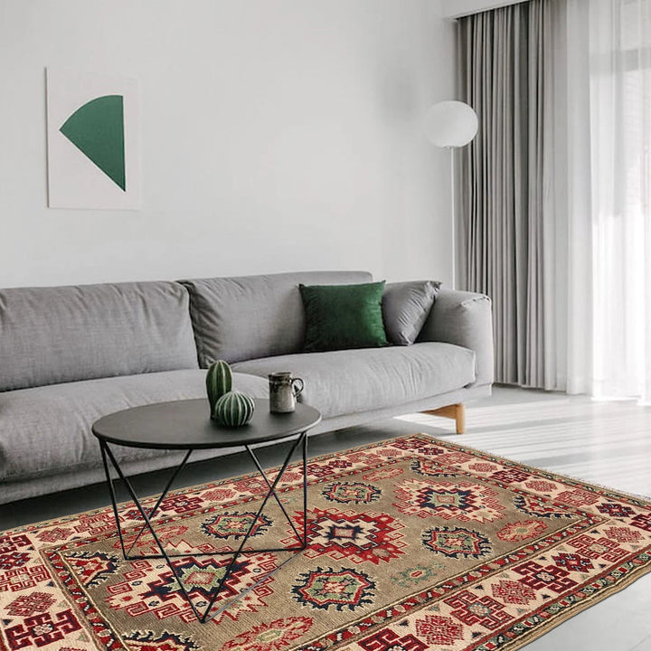 Grey Afghan Kazak Rug 2' 8" x 3' 10" Hand-Knotted | No. AL20866