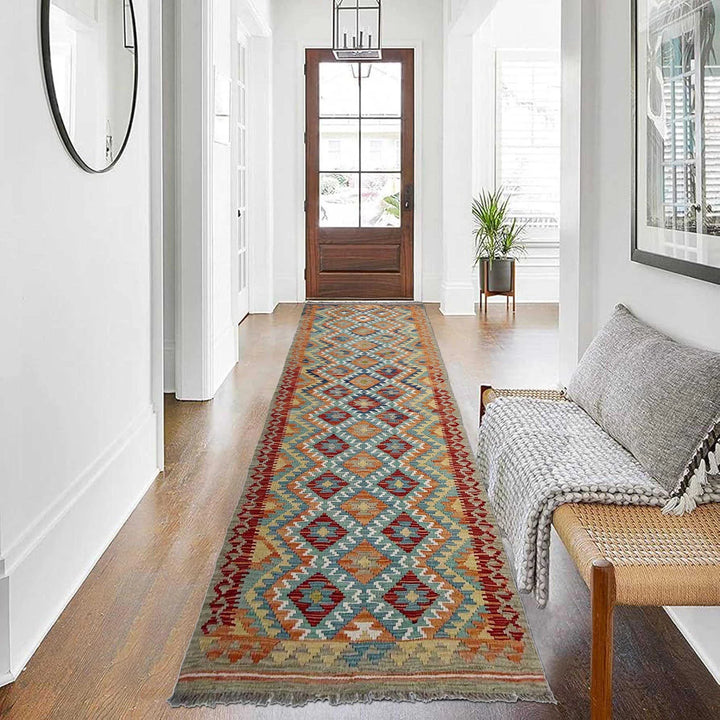 Afghan Vegetable Kilim Rug 2' 9" x 9' 9" Flat-Weave | No. AL209065