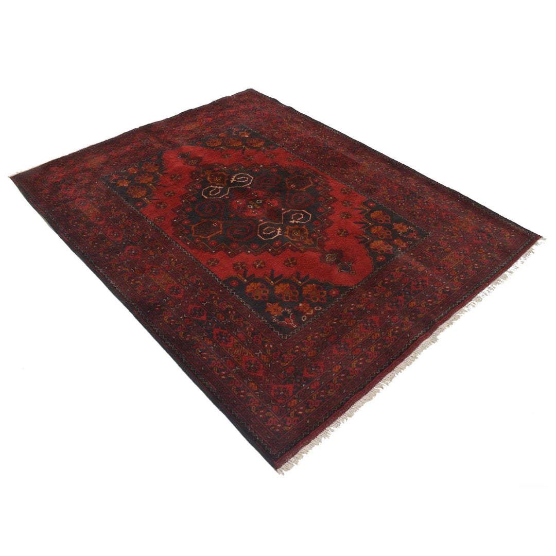 Red Afghan Khal Mohammadi Rug 4'11" x 6'4" Hand-Knotted | No. AL20911