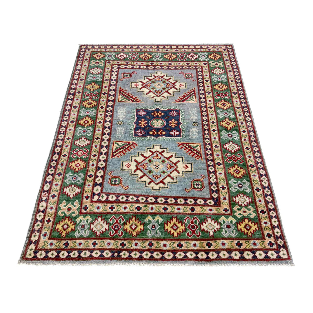 Gray Afghan Kazak Rug 3' 2" x 5' 0" Hand-Knotted | No. AL20976