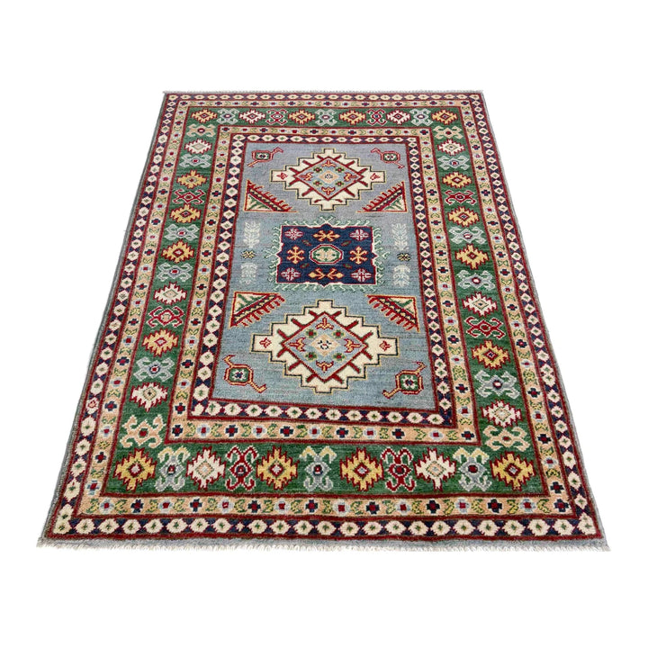 Gray Afghan Kazak Rug 3' 2" x 5' 0" Hand-Knotted | No. AL20976