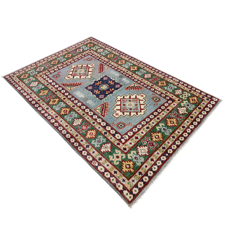 Gray Afghan Kazak Rug 3' 2" x 5' 0" Hand-Knotted | No. AL20976