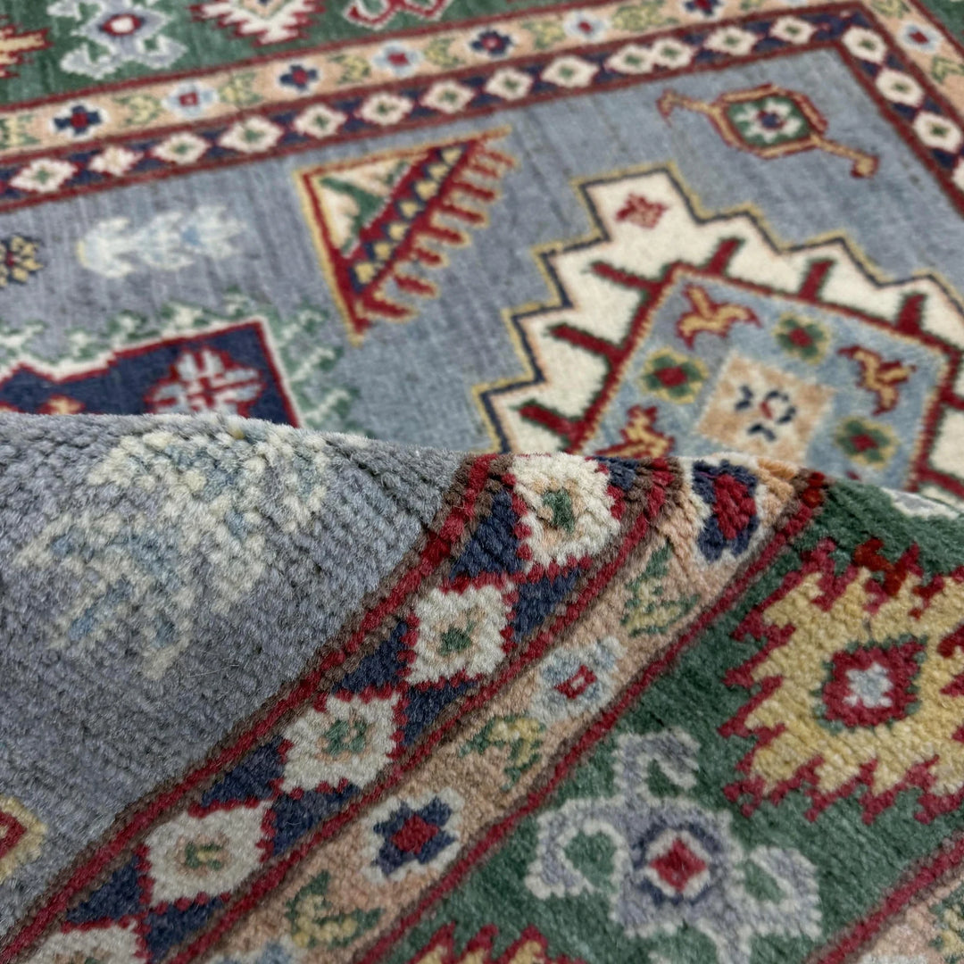 Gray Afghan Kazak Rug 3' 2" x 5' 0" Hand-Knotted | No. AL20976