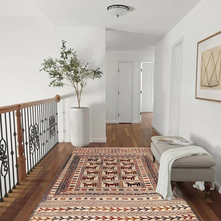 White Afghan Soumak Rug 3' 11" x 6' 6" Flat-Weave | No. AL20985