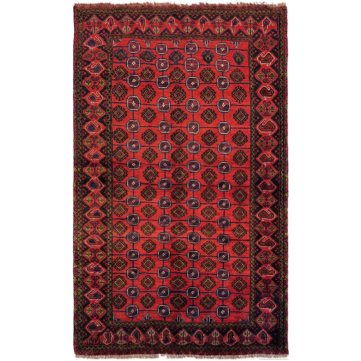 Red Afghan Baluchi Rug 3' 8" x 5' 10" Hand-Knotted | No. AL21005