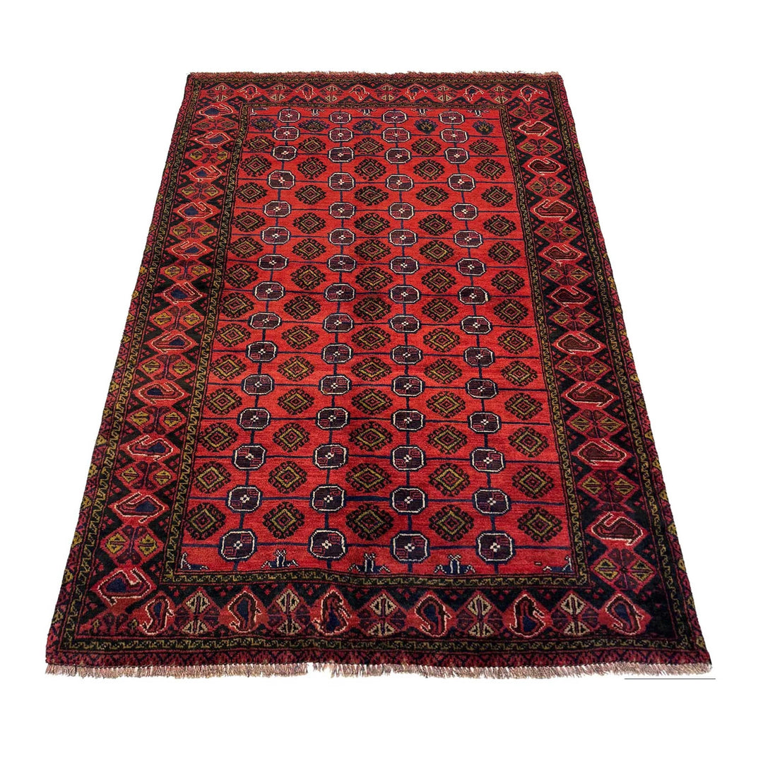 Red Afghan Baluchi Rug 3' 8" x 5' 10" Hand-Knotted | No. AL21005