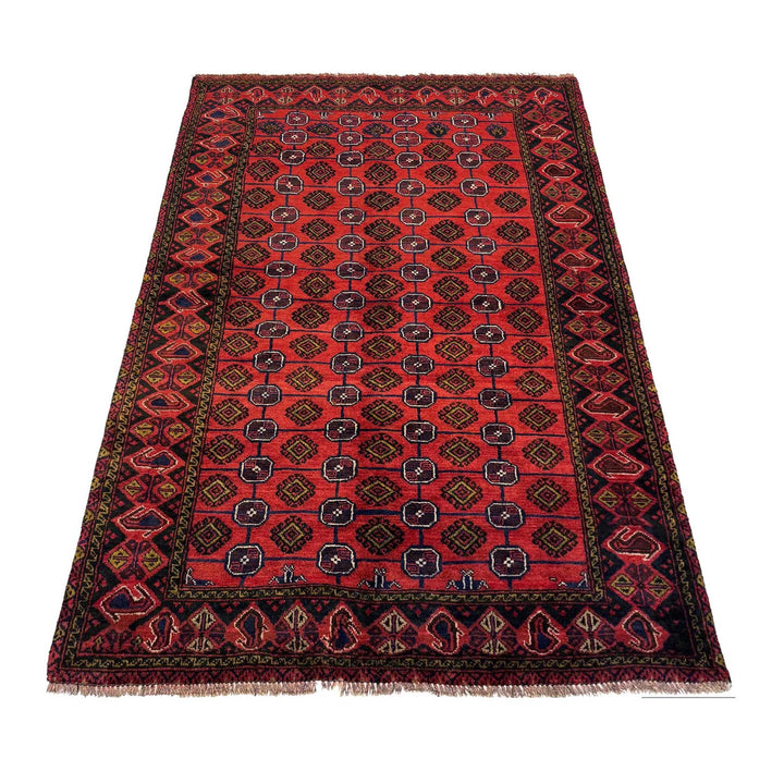 Red Afghan Baluchi Rug 3' 8" x 5' 10" Hand-Knotted | No. AL21005