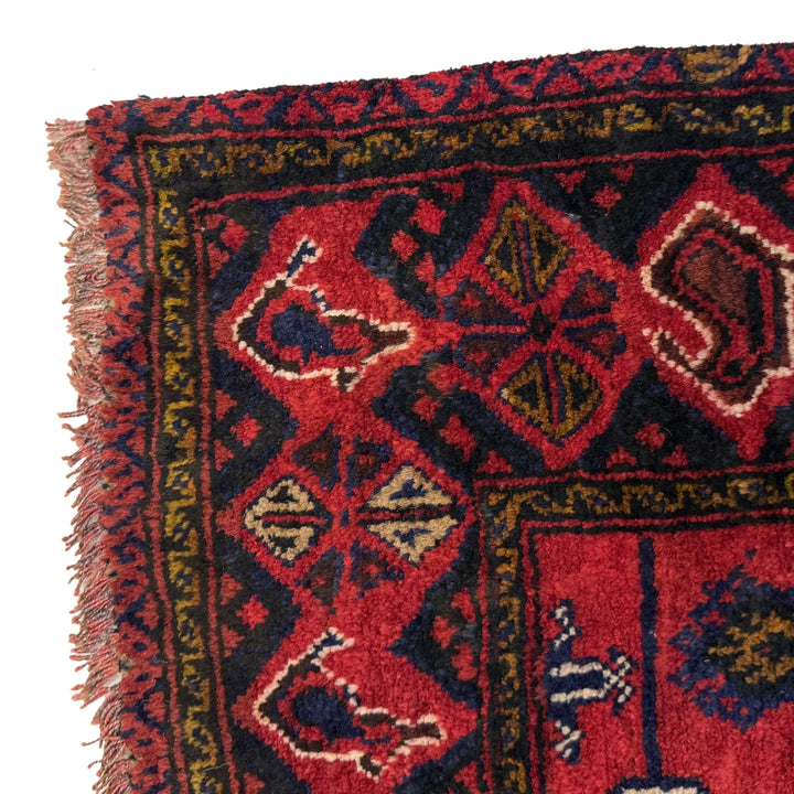 Red Afghan Baluchi Rug 3' 8" x 5' 10" Hand-Knotted | No. AL21005