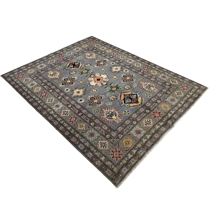 Gray Afghan Kazak Rug 4' 9" x 6' 4" Hand-Knotted | No. AL210074
