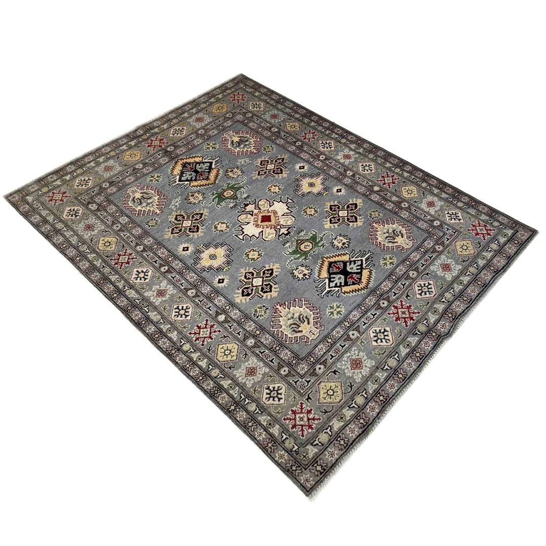 Gray Afghan Kazak Rug 4' 9" x 6' 4" Hand-Knotted | No. AL210074