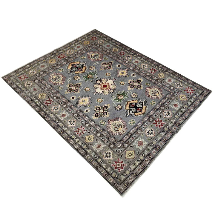 Gray Afghan Kazak Rug 4' 9" x 6' 4" Hand-Knotted | No. AL210074