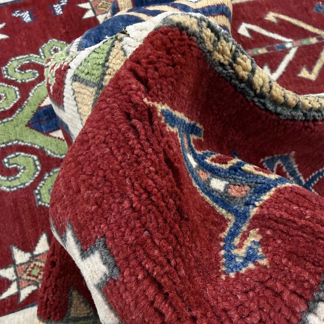 Red Afghan Kazak Rug 6' 4" x 9' 7" Hand-Knotted | No. AL21102