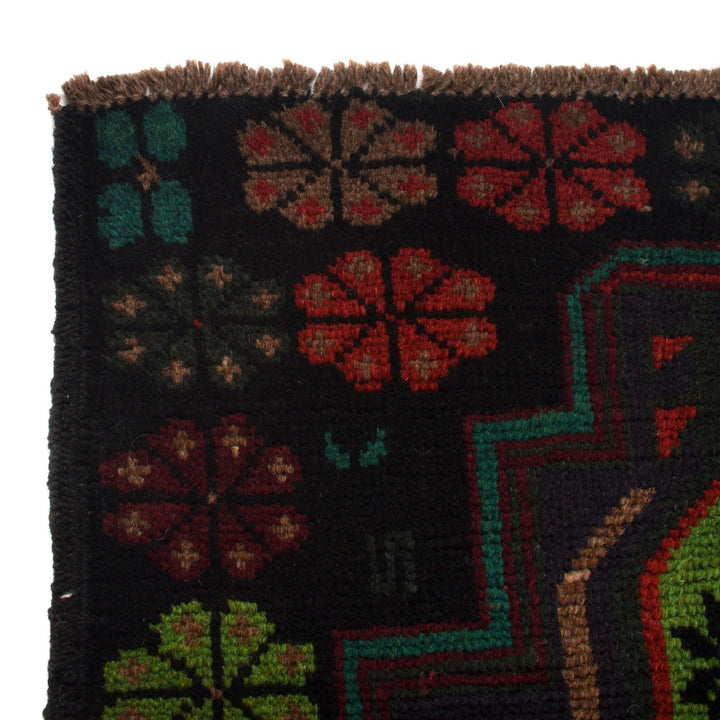 Black Afghan Baluchi Rug 4' 2" x 6' 5" Hand-Knotted | No. AL21115