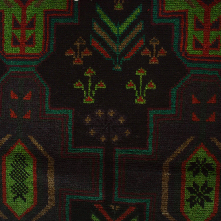Black Afghan Baluchi Rug 4' 2" x 6' 5" Hand-Knotted | No. AL21115
