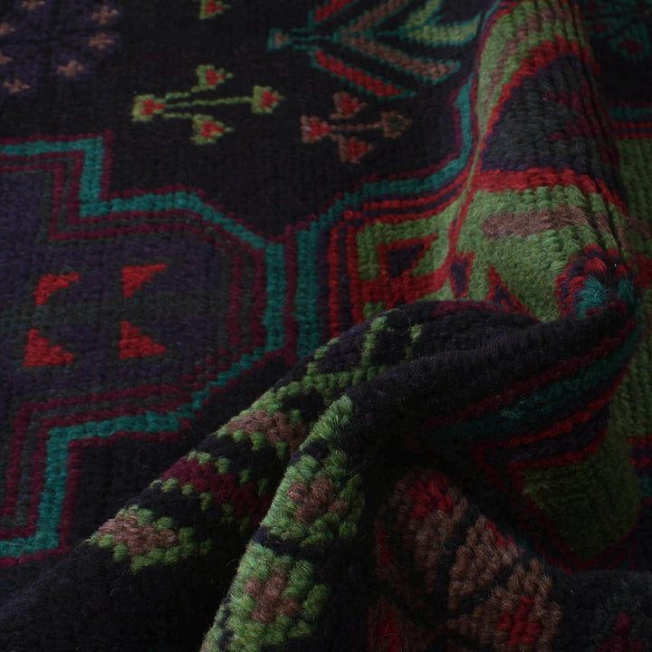 Black Afghan Baluchi Rug 4' 2" x 6' 5" Hand-Knotted | No. AL21115