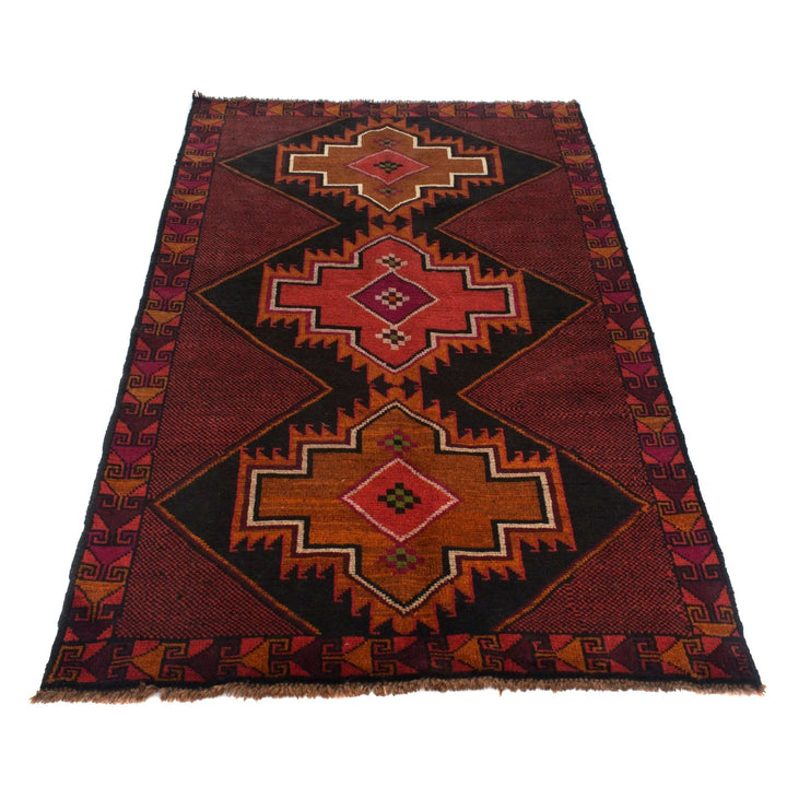 Red Afghan Baluchi Rug 3' 10" x 6' 7" Hand-Knotted | No. AL21170