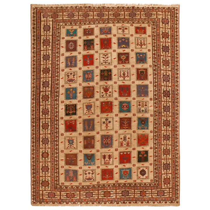 Beige Afghan Baluchi Rug 6' 9" x 9' 1" Hand-Knotted | No. AL21190