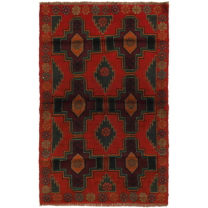 Red Afghan Baluchi Rug 3' 11" x 6' 3" Hand-Knotted | No. AL21204