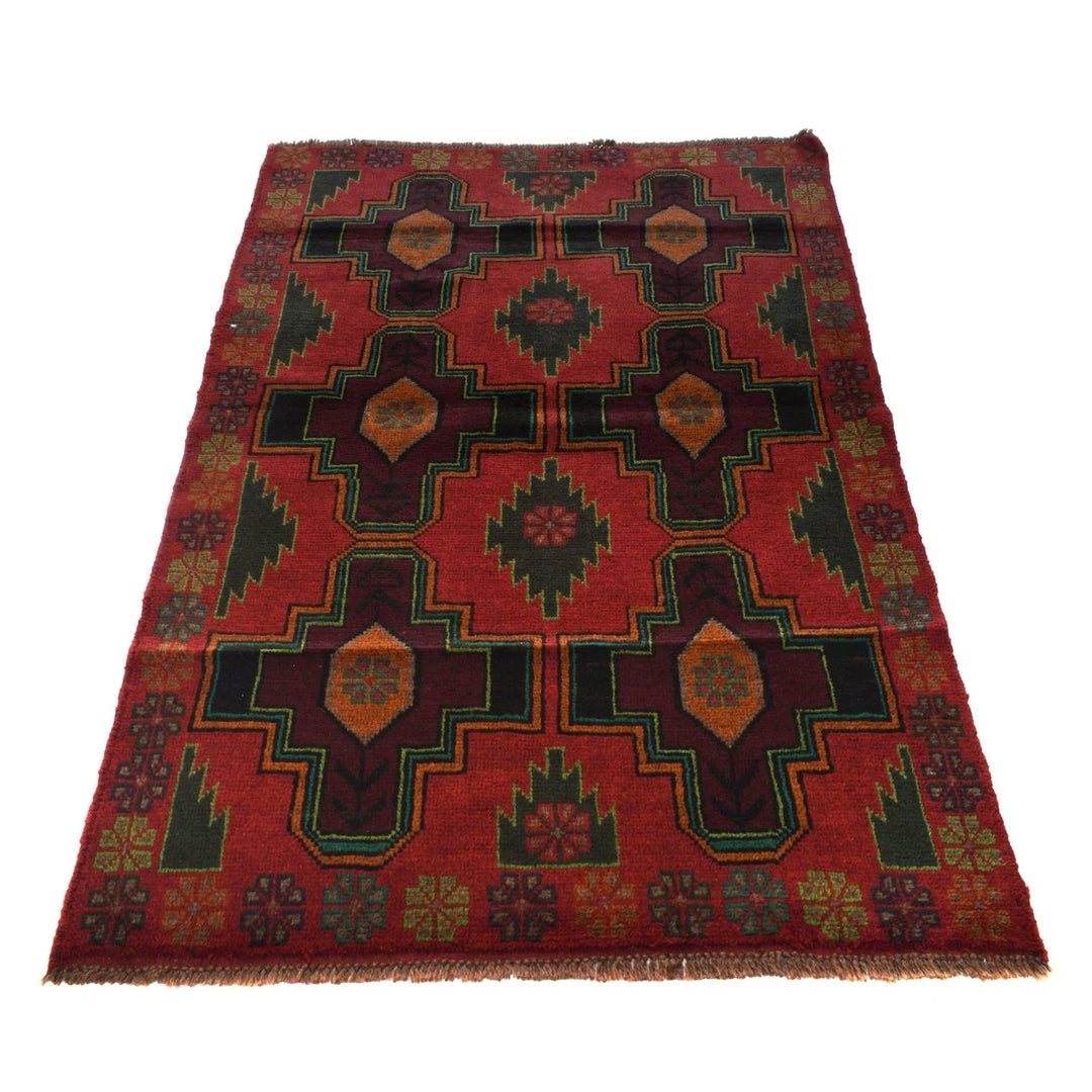 Red Afghan Baluchi Rug 3' 11" x 6' 3" Hand-Knotted | No. AL21204