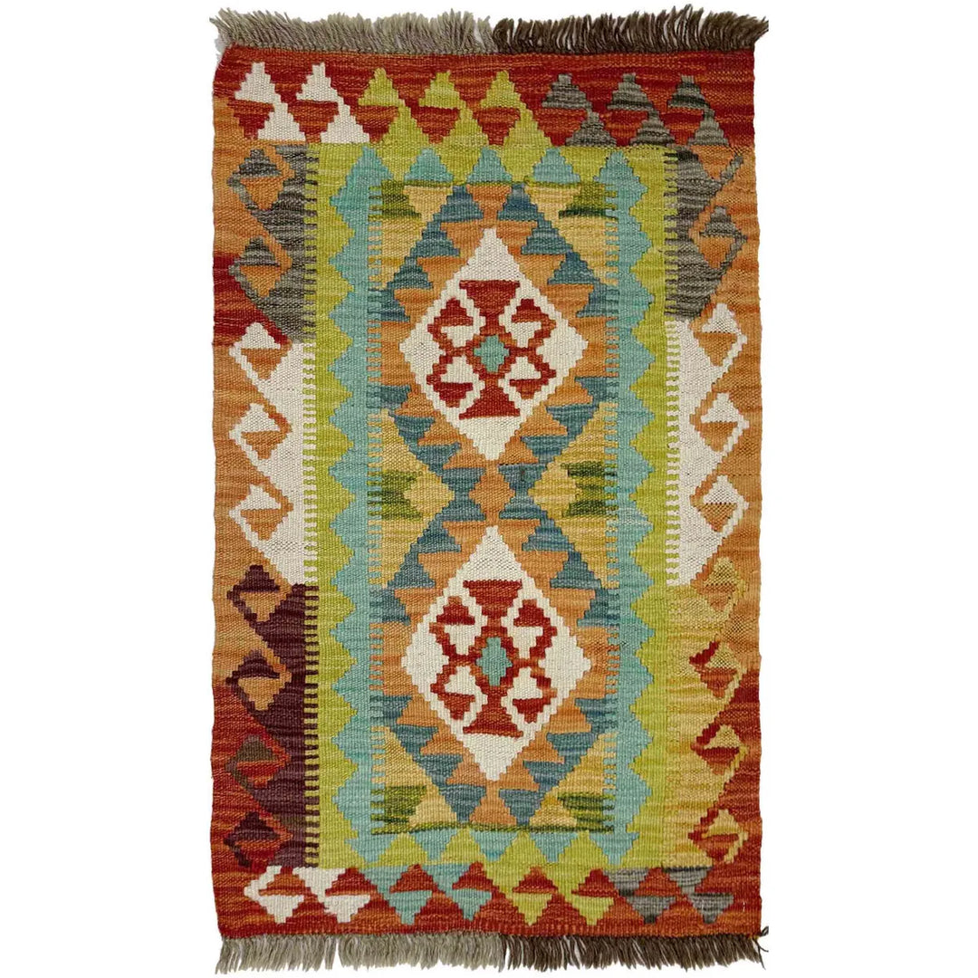 Afghan Vegetable Kilim Rug 2' 0" x 3' 1" Flat-Weave | No. AL212399