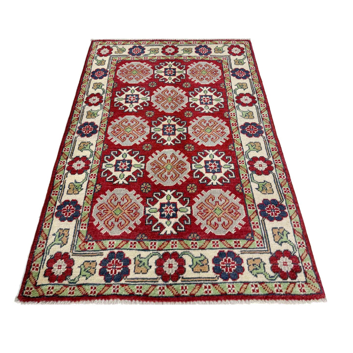 Red Afghan Kazak Rug 2' 7" x 4' 3" Hand-Knotted | No. AL21263