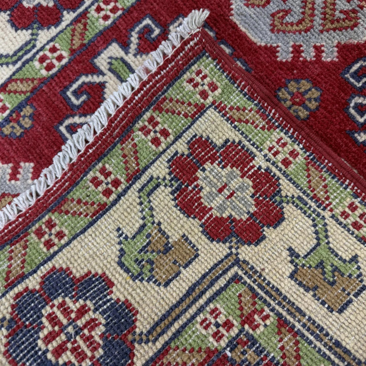 Red Afghan Kazak Rug 2' 7" x 4' 3" Hand-Knotted | No. AL21263
