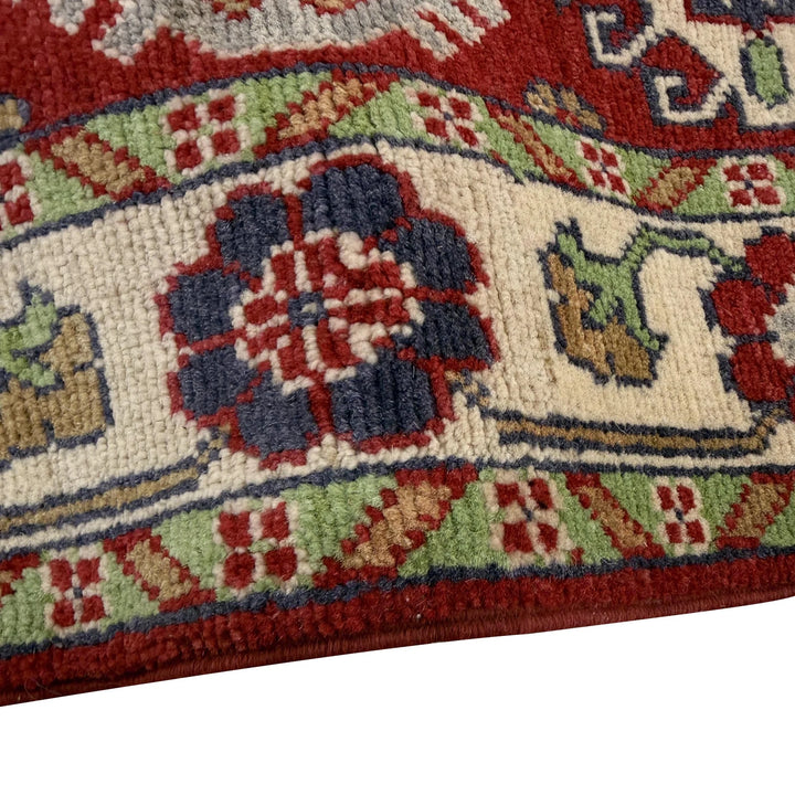 Red Afghan Kazak Rug 2' 7" x 4' 3" Hand-Knotted | No. AL21263