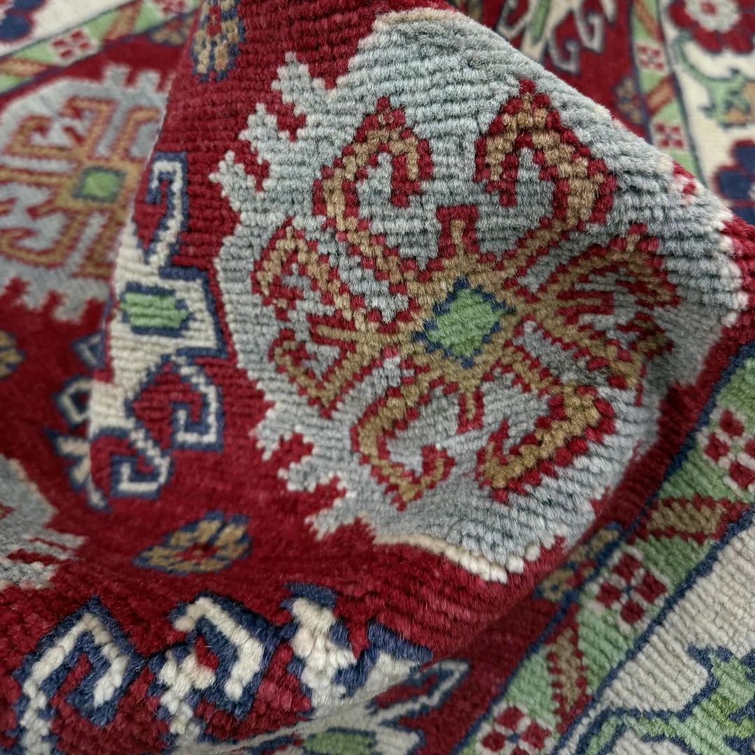 Red Afghan Kazak Rug 2' 7" x 4' 3" Hand-Knotted | No. AL21263