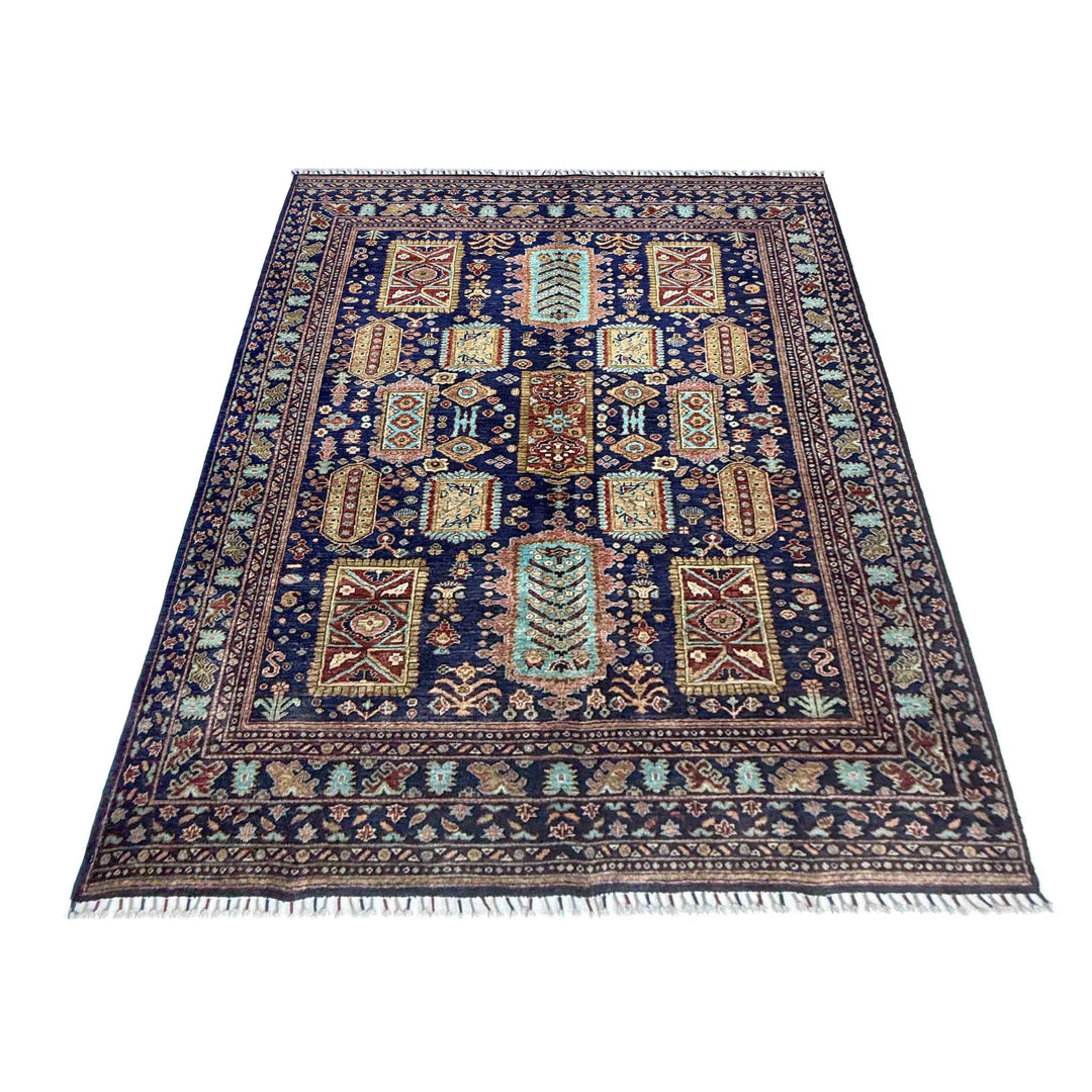 Afghan Kazak Rug 5' 6" x 7' 10" Hand-Knotted | No. AL21289