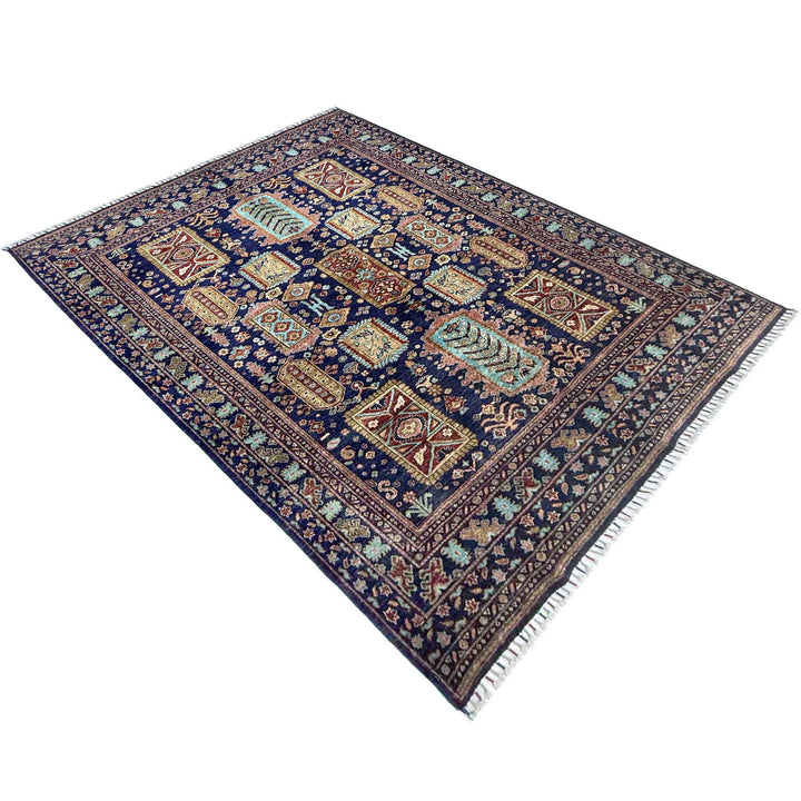 Afghan Kazak Rug 5' 6" x 7' 10" Hand-Knotted | No. AL21289