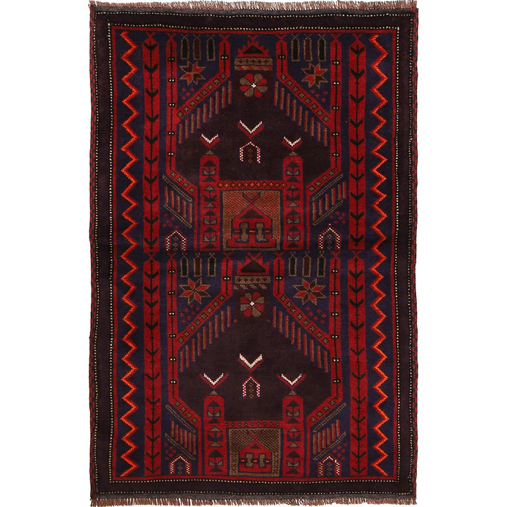 Red Afghan Prayer Rug 3' 3" x 4' 11" Hand-Knotted | No. AL21322