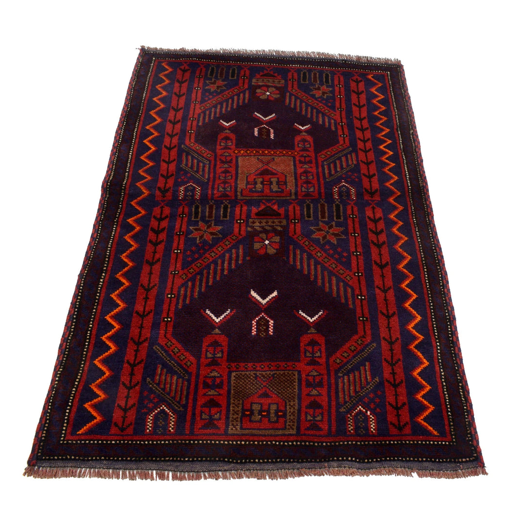 Red Afghan Prayer Rug 3' 3" x 4' 11" Hand-Knotted | No. AL21322